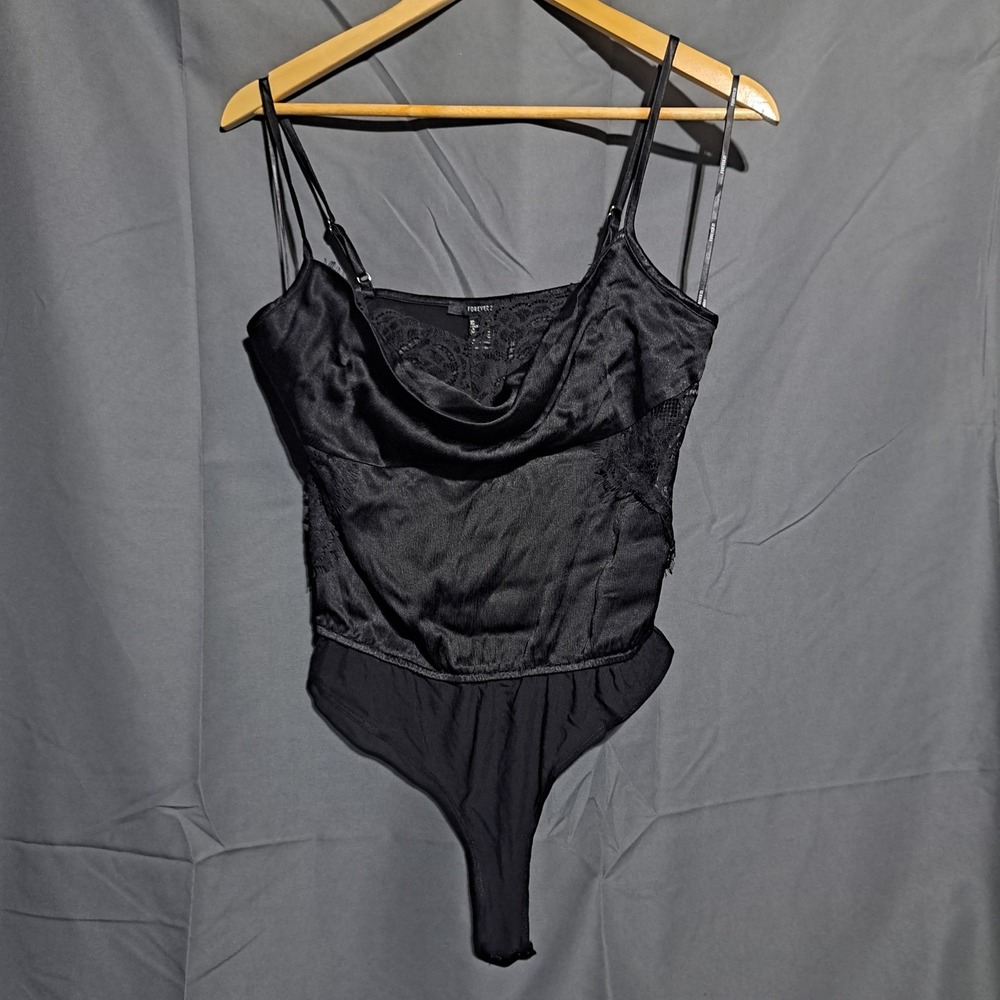 Forever 21 Women's M Black Lace Silk Bodysuit‎ Sexy Nightclub - Picture 3 of 6